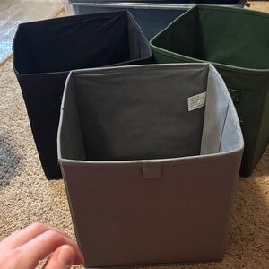 Set of Three Storage Bins in Black, Gray, and Green